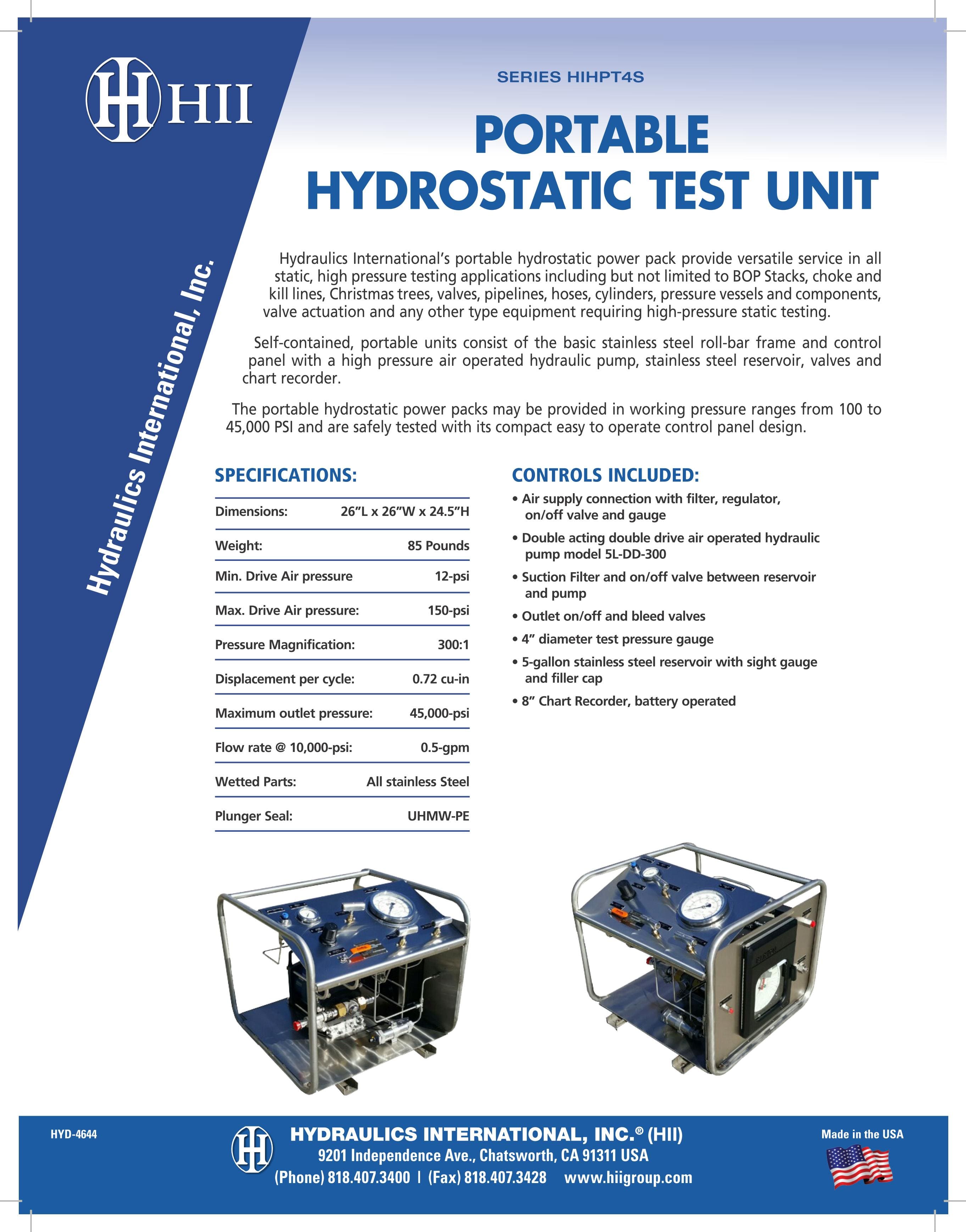 Portable hydrostatic test unit series HIHPT4S