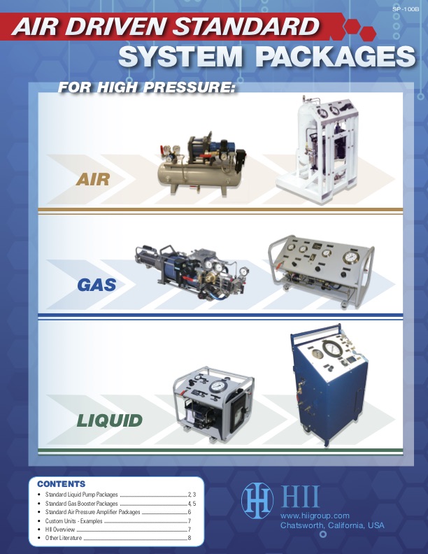 Air driven standard system packages HII for high pressure liquid, gas, air