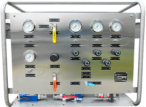 Control panel for hydraulic testing of process pipelines